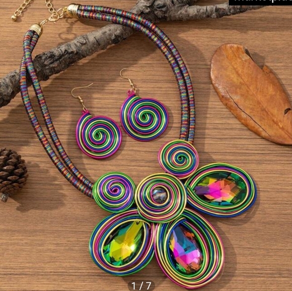 Huge statement necklace earrings rhinestones wire colorful NEW - Picture 2 of 14